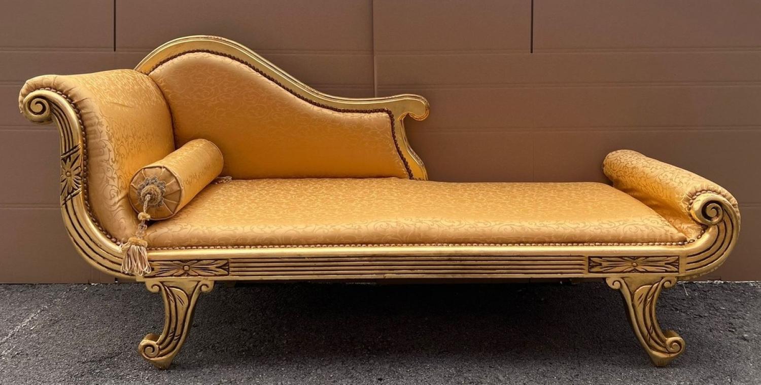 Casa Padrino Barock XXL Chaiselongue Linke Seite Gold Muster / Gold 192 cm - Barock Möbel Bild 1