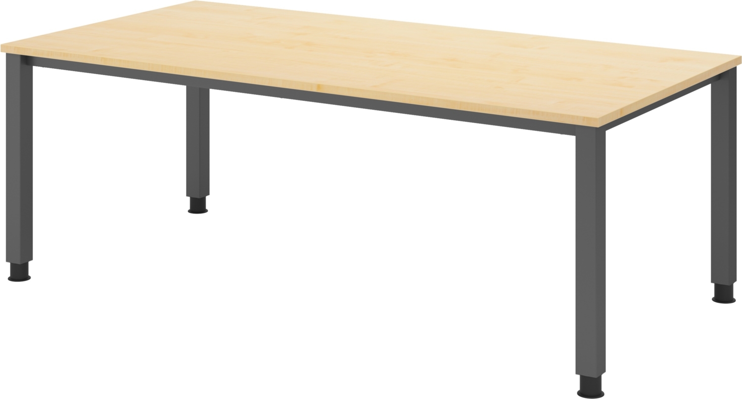 bümö manuell höhenverstellbarer Schreibtisch 200x100 cm in Ahorn, Metall-Gestell: Graphit - PC Tisch höhenverstellbar & belastbar bis 140 kg, Büro- und Computertisch XXL, QS-2E-3-G Bild 1