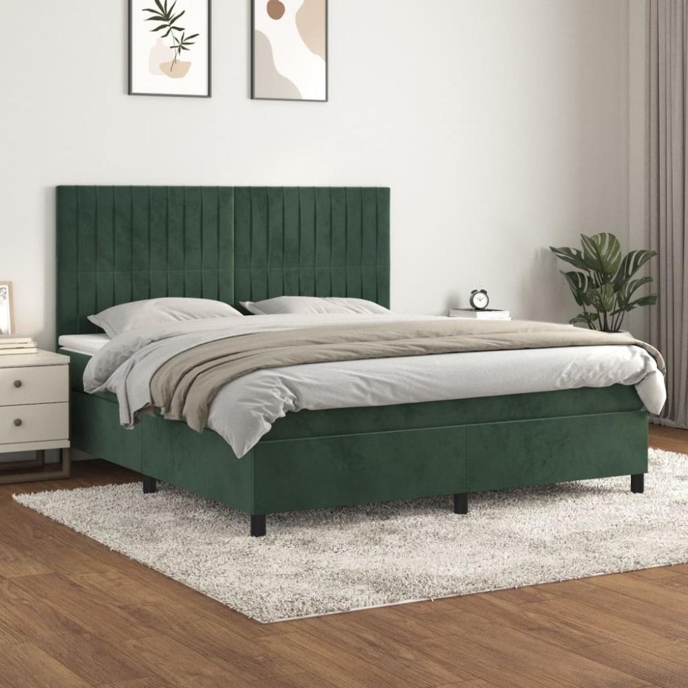 vidaXL Boxspringbett mit Matratze Dunkelgrün 180x200 cm Samt 3143160 Bild 1