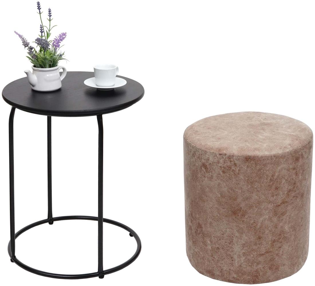 2er-Set Sitzhocker und Beistelltisch HWC-K48, Kaffeetisch Tisch Hocker, MVG-zertifiziert MDF Metall Kunstleder ~ braun Bild 1