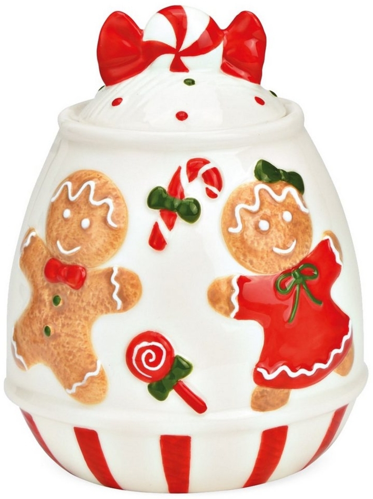 matches21 HOME & HOBBY Vorratsdose Weihnachtliche Aufbewahrungsdose mit Lebkuchenfiguren, 14 x 11 cm, Keramik, (1-tlg), Festliche Keramikdose als Weihnachtsdeko Plätzchendose Keksdose Bild 1