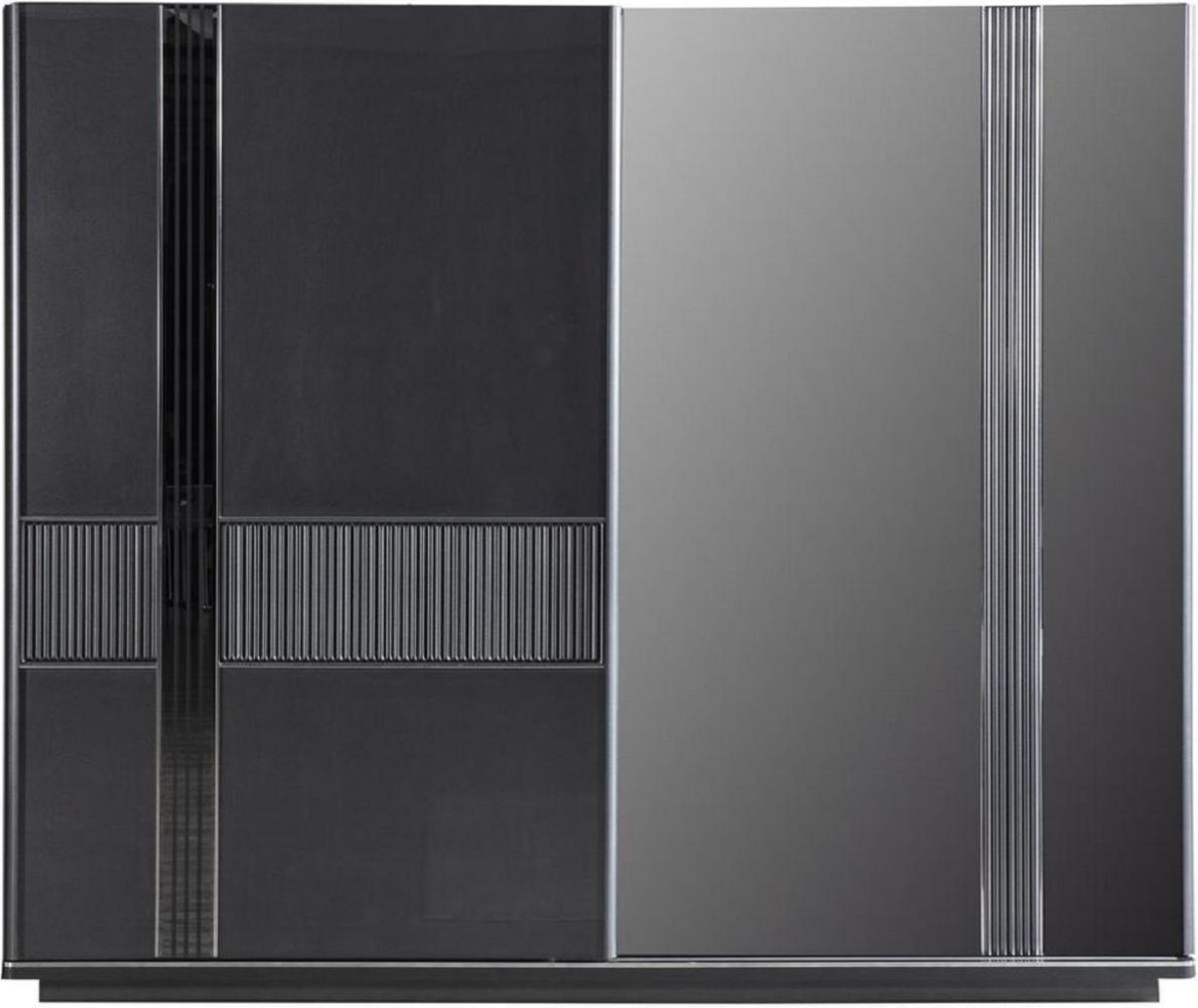 Casa Padrino Luxus Schlafzimmerschrank Grau / Schwarz / Silber 260 x 72 x H. 218 cm - Edler Massivholz Kleiderschrank mit 2 Schiebetüren - Luxus Schlafzimmer Möbel Bild 1