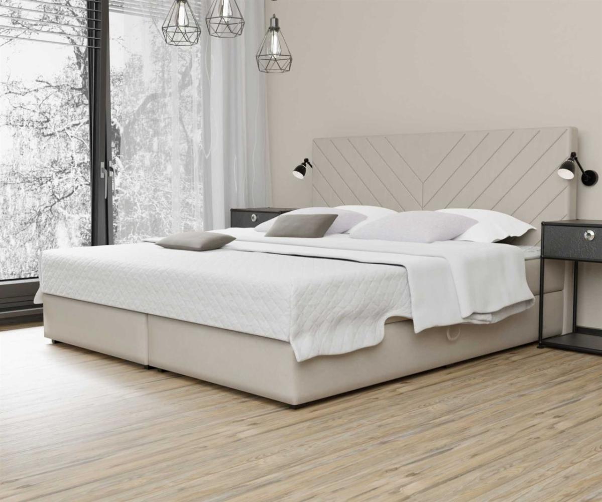 Boxspringbett Schlafzimmerbett BELCORA 140x220cm Stoff Creme inkl. Bettkasten Bild 1