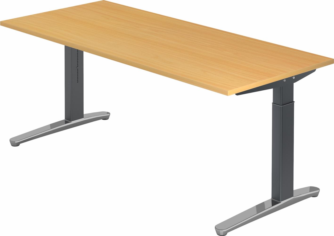 bümö® Design Schreibtisch XB-Serie höhenverstellbar, Tischplatte 200 x 100 cm in Buche, Gestell in graphit/alu poliert Bild 1