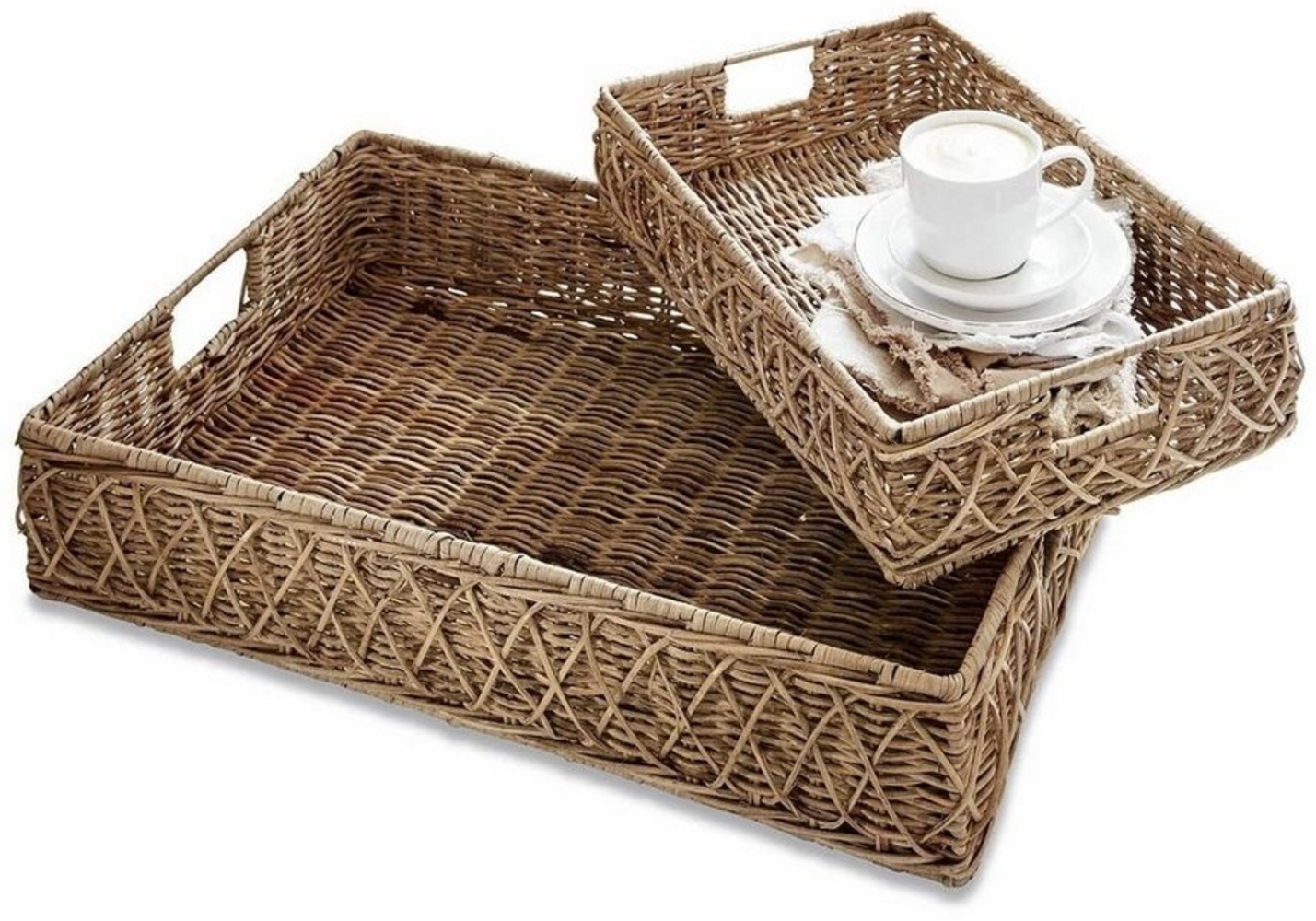 Mirabeau Tablett Tablett 2er Set Cordillera braun, Rattan, Gestell: Eisen Bild 1