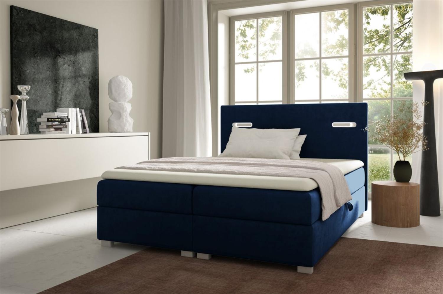 Boxspringbett Schlafzimmerbett CAPRICE 120x200cm Stoff Blau inkl. Ambiente-LED Bild 1