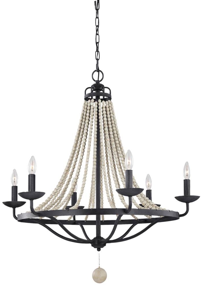 Feiss FE-NORI6-DWZ Kronleuchter Nori E14 40W Stahl, Holz; Zink verwittert, dunkel, mit Treibholzgrau B:82. 3cm Ø82. 3cm dimmbar höhenverstellbar Bild 1