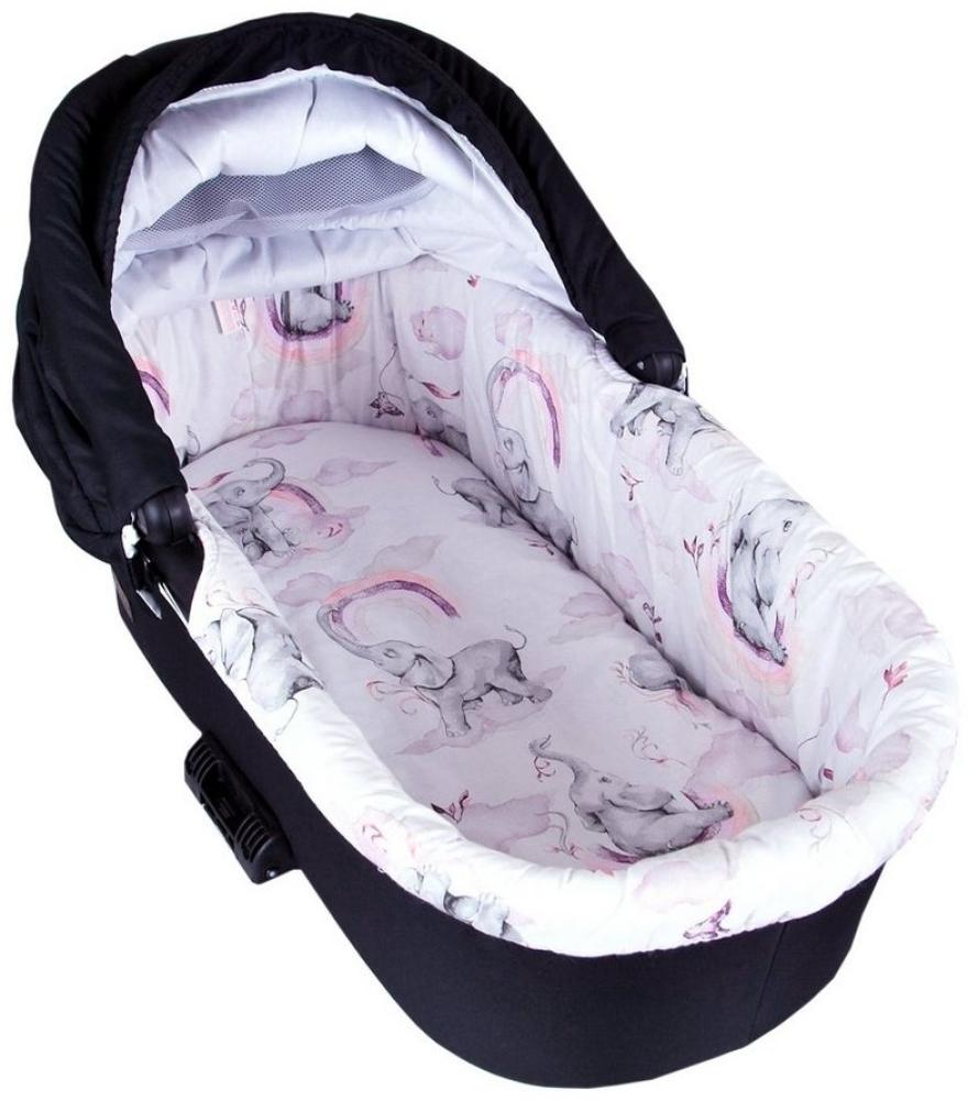 BABYLUX Nestchen für Kinderwagen Stubenwagen BABYWANNE + Matratze 2 Tlg Set Doppelseitig (W17 - Rosa + Elefanten) Bild 1