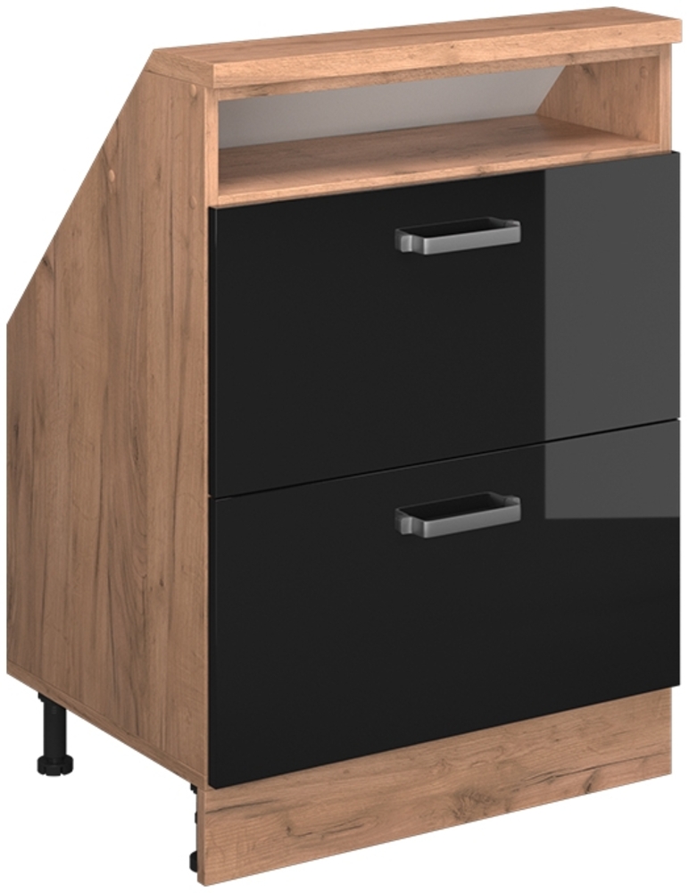 Küchenschrank für Dachschrägen R-Line Schwarz Hochglanz 60 cm mit 2 Schubladen Vicco Bild 1