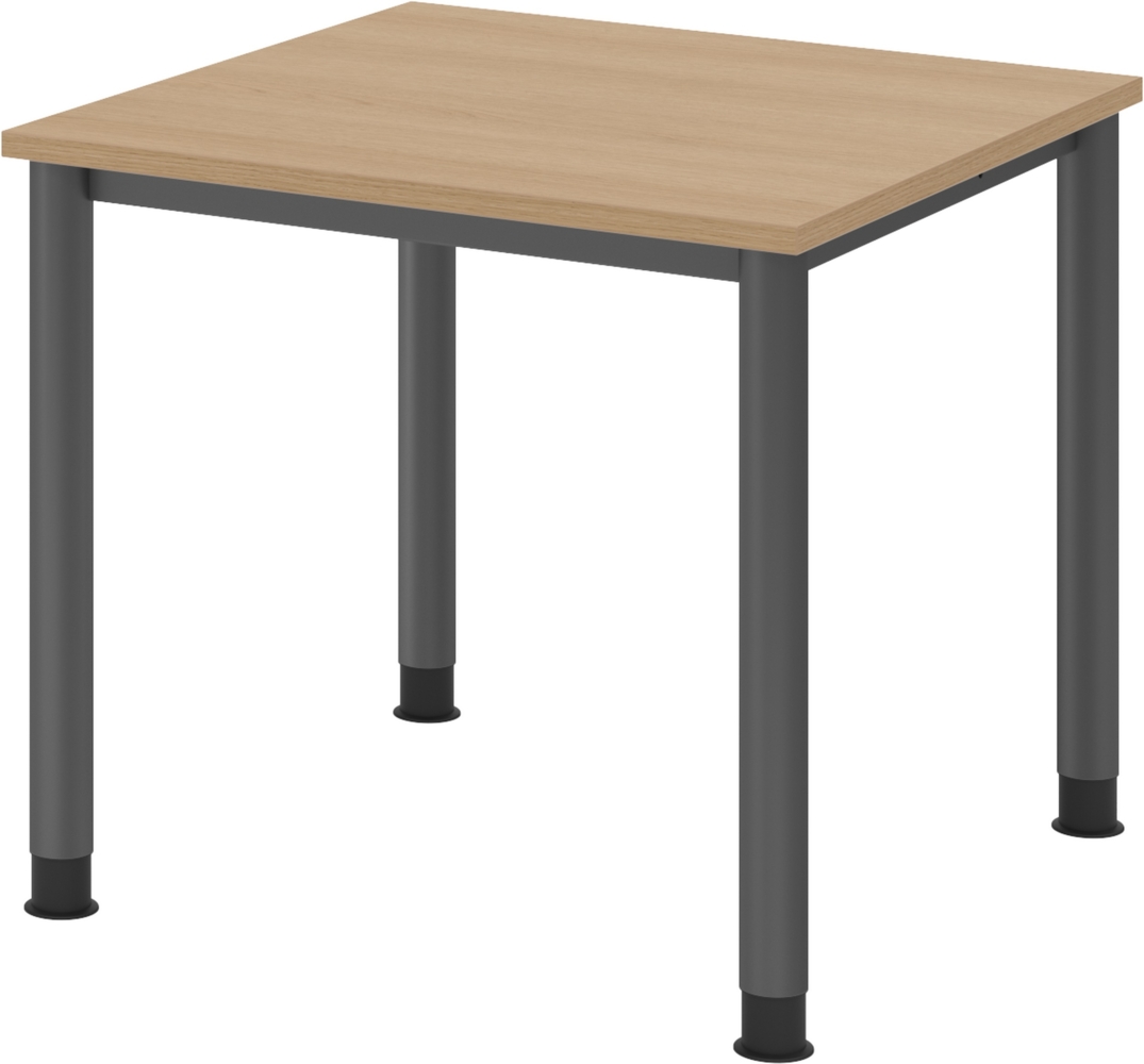 bümö höhenverstellbarer Schreibtisch H-Serie 80x80 cm in Eiche, Gestell in Graphit - PC Tisch für's Büro manuell höhenverstellbar, Computertisch verstellbar, HS-08-E-G Bild 1