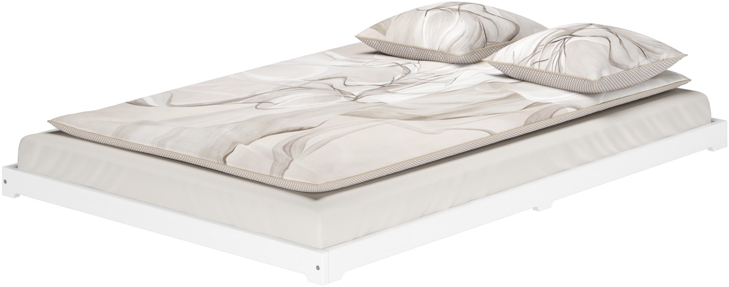Weißes Futonbett platzsparend extra niedriges Bodenbett 140x200 Kiefer V-60.47W-14ohne Zubehör Bild 1