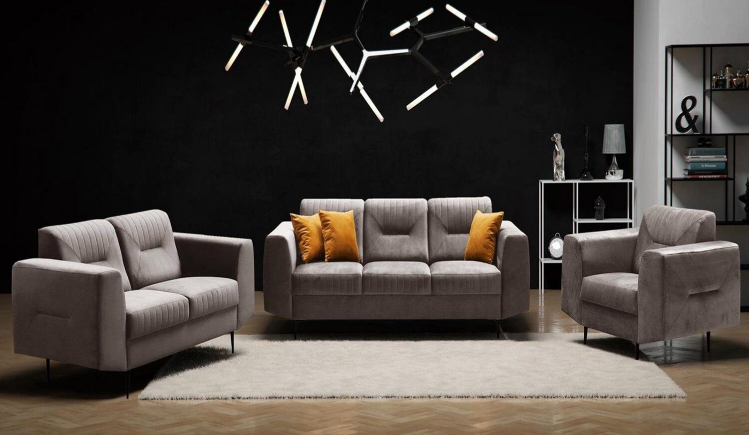 Beautysofa Polstergarnitur VENEZIA Die Lieferung beinhaltet Beiträge zur Wohnung, (Sessel + 2-Sitzer Sofa + 3-Sitzer Sofa im modernes Design), mit Metallbeine, Couchgarnituren aus Velours Bild 1