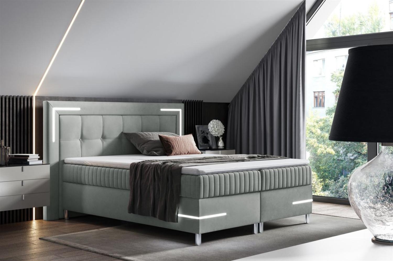 Boxspringbett Schlafzimmerbett 160x200cm AMORE Nr. 1 Silbergrau inkl. LED-Beleuchtung Bild 1