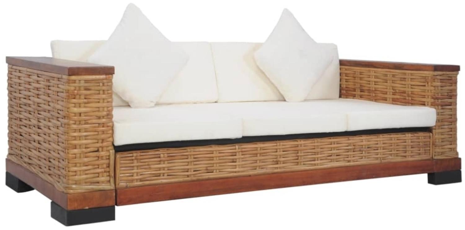 vidaXL 3-Sitzer-Sofa mit Kissen Braun Natürliches Rattan 283080 Bild 1