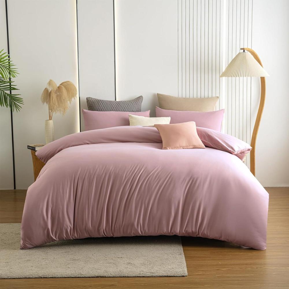 Soifox Bettwäsche 220x240 Rosa Mikrofaser bügelfrei Kissenbezug 2er Set Bild 1