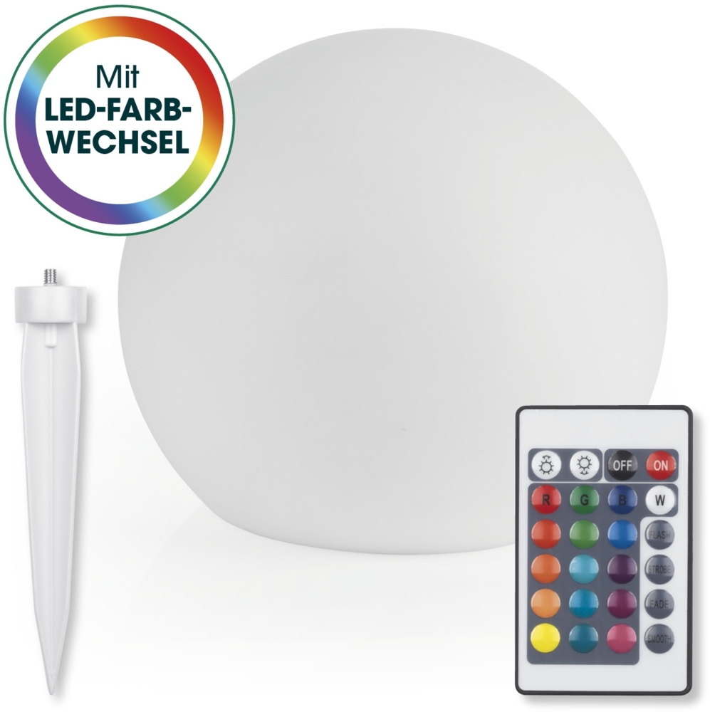 EASYmaxx LED Solarleuchte mit Farbwechsel | Deko Gartenleuchte mit LED Beleuchtung | Wunderschöne Lichteffekte mit Tageslichtsensor In & Outdoor | Gartendeko Witterungsbeständig IP67, Kugel 30 cm Bild 1