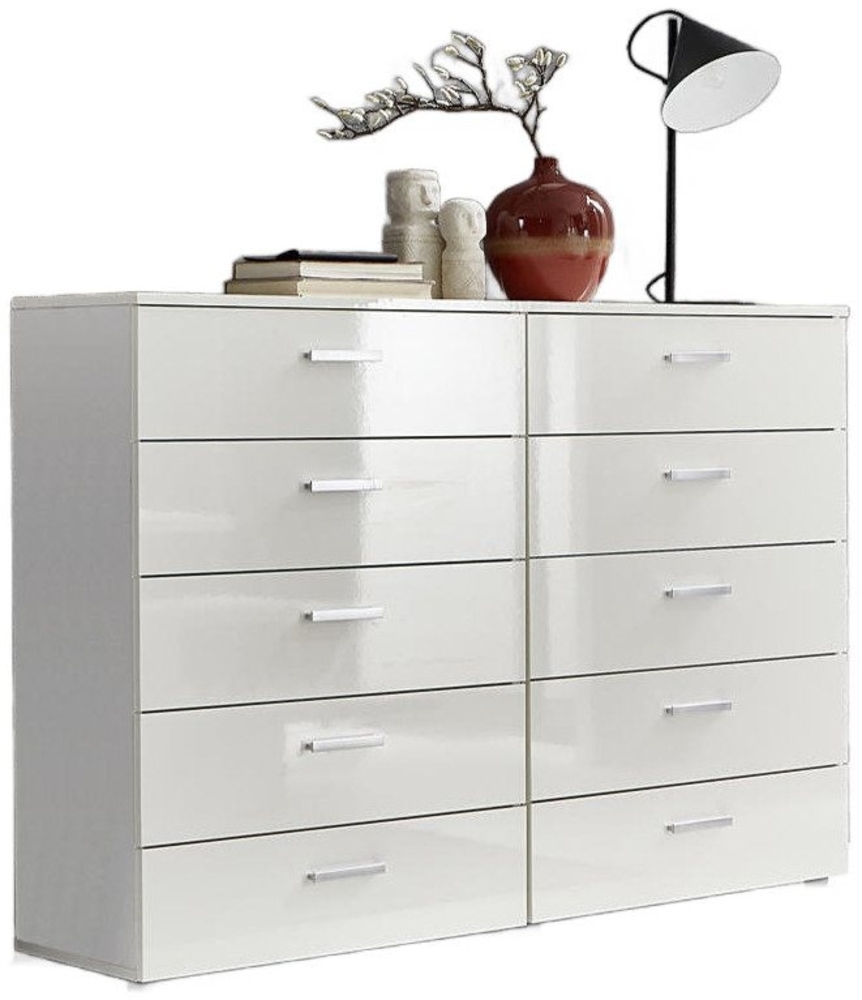 BMG Möbel Schubkastenkommode Marbella Kommoden-Set 5 (Sideboard Schubkastenkommode, Fronten in weiß Hochglanz), Made in Germany Bild 1