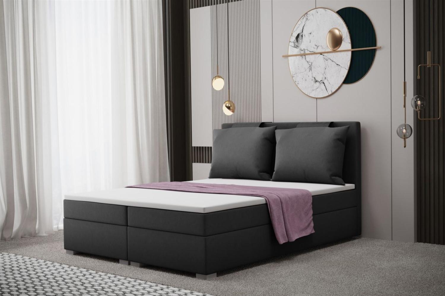 Boxspringbett Schlafzimmerbett MATRO 140x200cm in Stoff Soro Anthrazit Bild 1