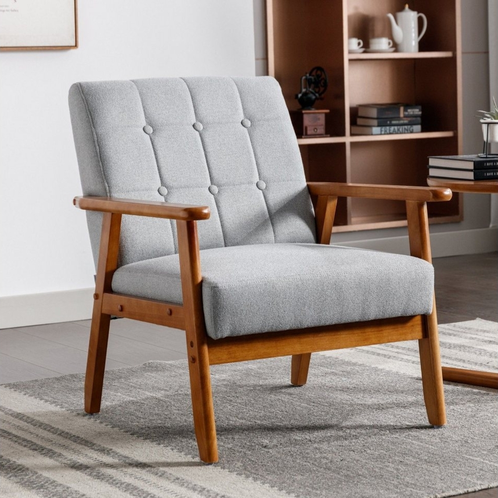 AUKWIK TV-Sessel Mid-Century Modern Sessel mit Armlehnen und Beinen aus Massivholz (1-St), Perfekt Loungesessel für Wohnzimmer, Schlafzimmer oder Büro Bild 1