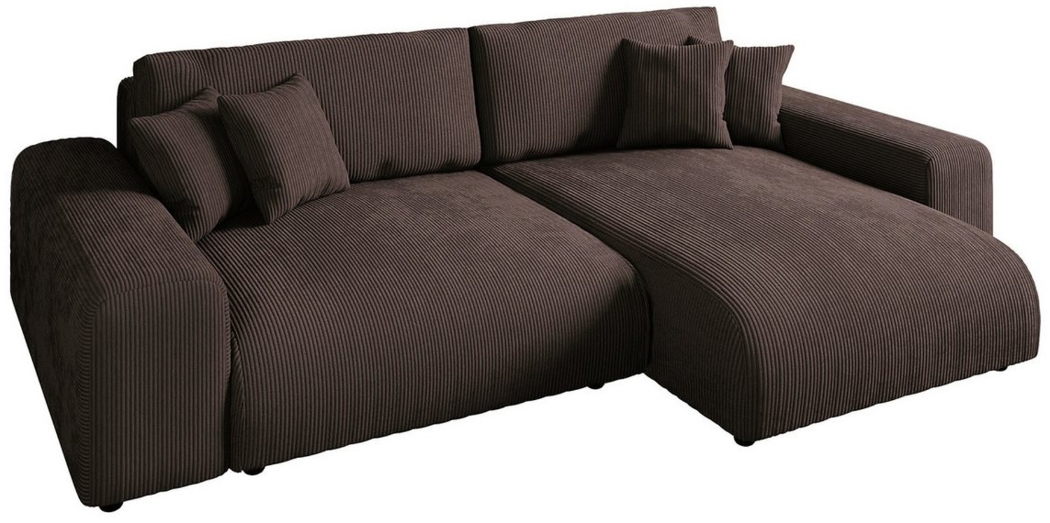 luma-home Ecksofa 21003, mit Schlaffunktion und Bettkasten 255x165 cm, Wellenunterfederung, Ottomane links oder rechts montierbar, Cord-Bezug Dunkel-Braun Bild 1