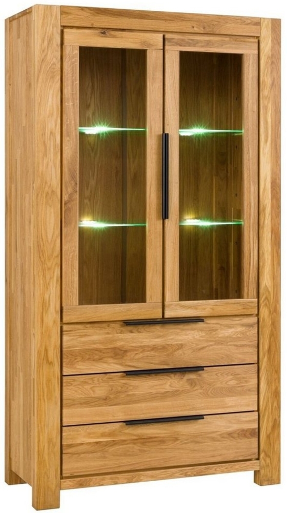 BENEDO MÖBEL Glasvitrine Vitrine SINA 2 trg. Wildeiche teilmassiv 3 Schubkasten Bild 1