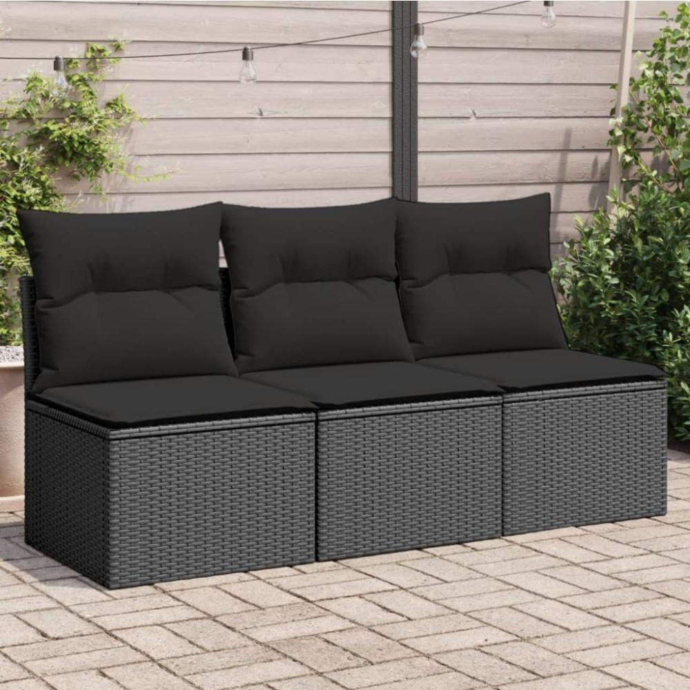 vidaXL Gartensofa mit Kissen 3-Sitzer Schwarz Poly Rattan 365988 Bild 1