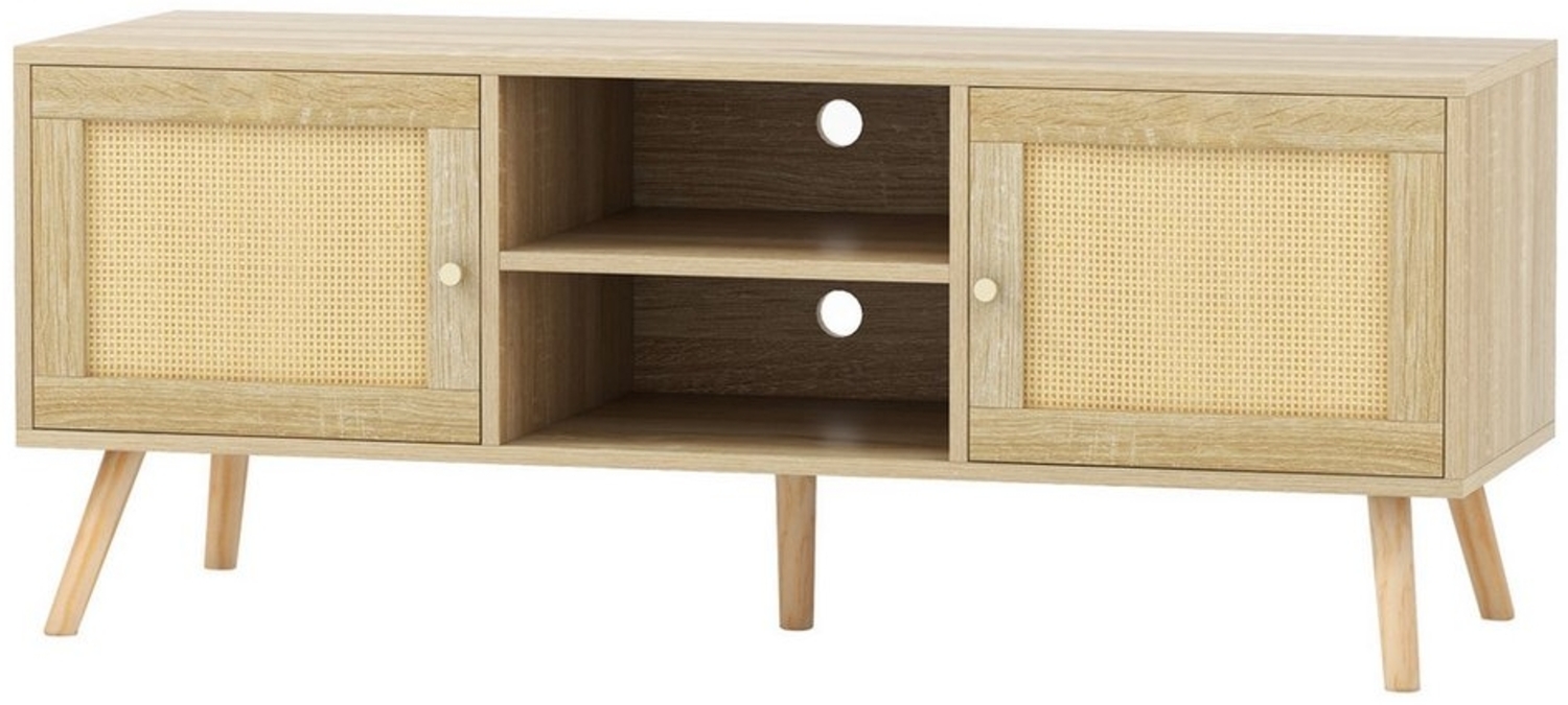 COSTWAY TV-Schrank mit 2 Türen aus Rattan & Fächern,Holz,120x40x48cm Bild 1