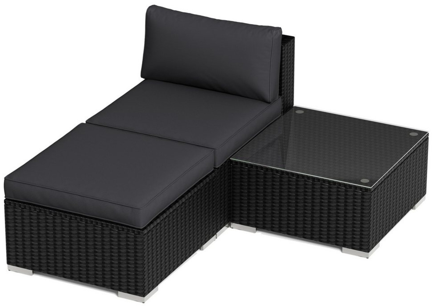 MeXo Gartenlounge-Set Balkonmöbel Rattan Modulsofa mit Liegefunktion Outdoor Wetterfest, (64x64cm Premium-Sitzfläche, 10cm extrabreite Armlehnen, 10cm Deluxe Relax-Sitzkissen, 7+ freie modulare Kombinationen zur Auswahl), Polyrattan Lounge anthrazit Lo... Bild 1