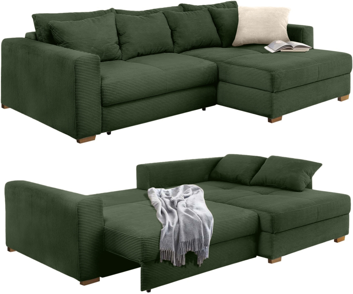 ECKSOFA-DAUERSCHLÄFER Federkern Bettkasten, seitenverkehrt montierbar B288/T186/H86 cm, Liegefl. 153x245 cm, Cord Grün Bild 1