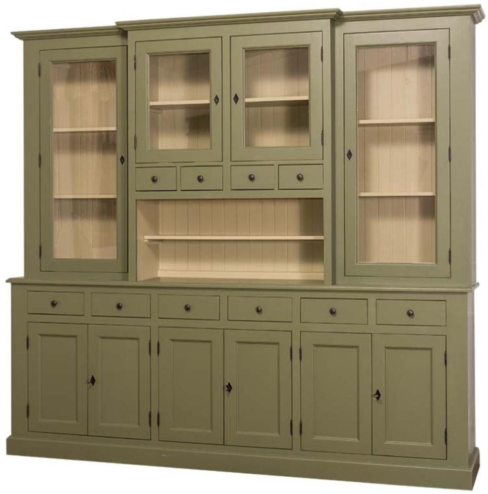 Casa Padrino Landhausstil Küchenschrank Grün / Beige 244 x 45 x H. 225 cm - 2 Teiliger Küchenschrank mit 10 Türen und 10 Schubladen Bild 1