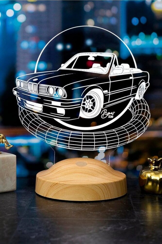 Geschenkelampe LED Nachttischlampe Klassische Automobile Nachttischlampe 3D Licht mit Gravur für AutoFans, Leuchte 7 Farben fest integriert, Geschenk für Männer, Jungen Bild 1