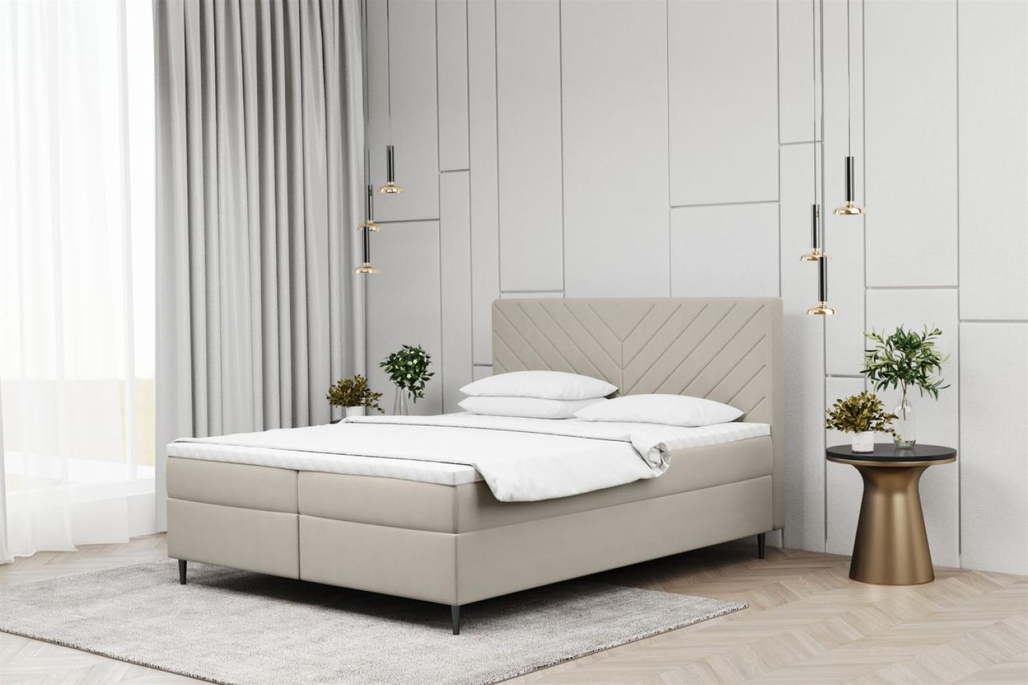 Boxspringbett Schlafzimmerbett BONITA 200x220cm in Stoff Matt Velvet Creme Bild 1