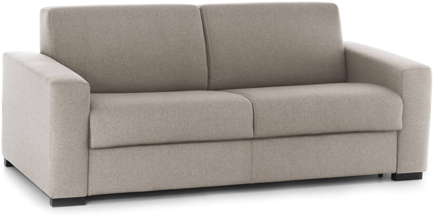 Dmora 3-Sitzer Schlafsofa Zinnia, Wohnzimmersofa mit drehbarer Öffnung aus gepolstertem Stoff, schmale Armlehnen, 100 % Made in Italy, cm 200x95h90, Taupe Bild 1