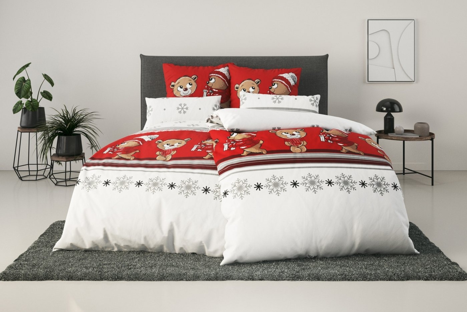 my home Bettwäsche Janina in Gr. 135x200 oder 155x220 cm, Linon, 2 teilig, 100% Baumwolle, viele Winterdesigns: Patchwork, Schneemann, Eule, Bär Bild 1