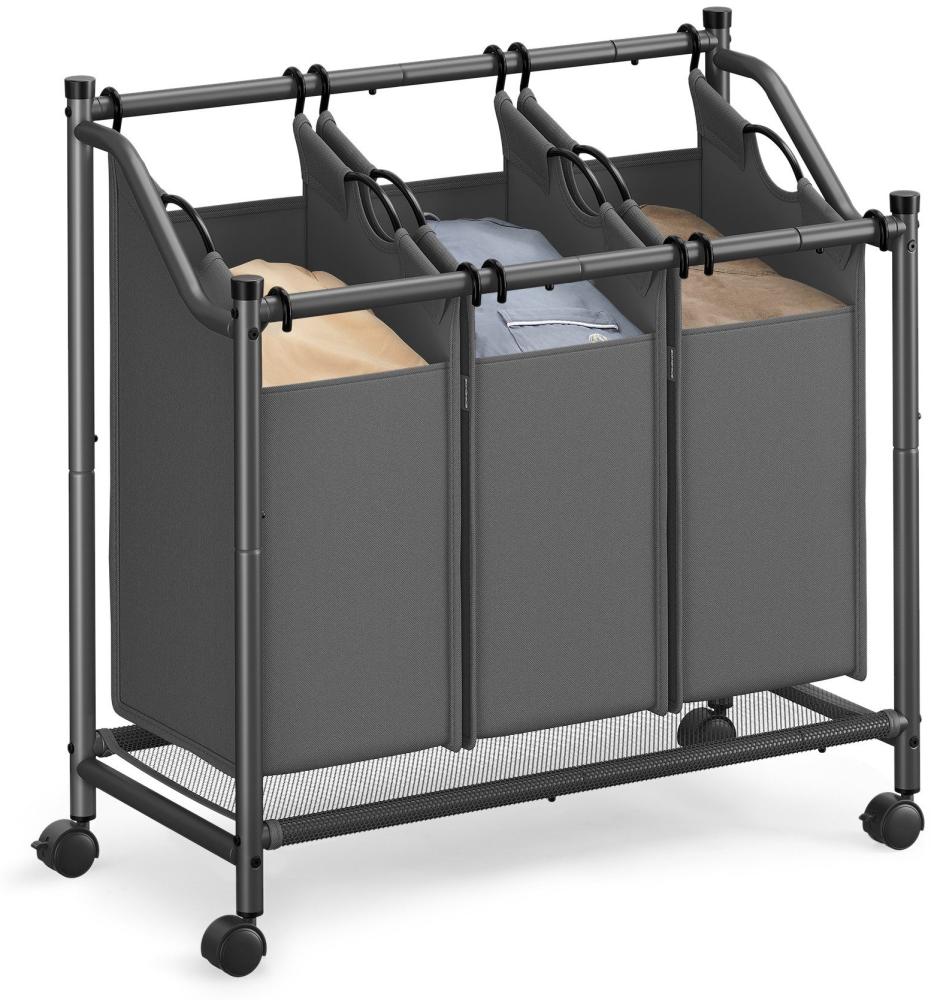 Songmics Wäschekorb mit Rollen, Wäschesammler mit 3 abnehmbaren Wäschesäcken, Wäschewagen, für Waschküche Schlafzimmer Badezimmer, 3 x 45 L, schiefergrau Bild 1