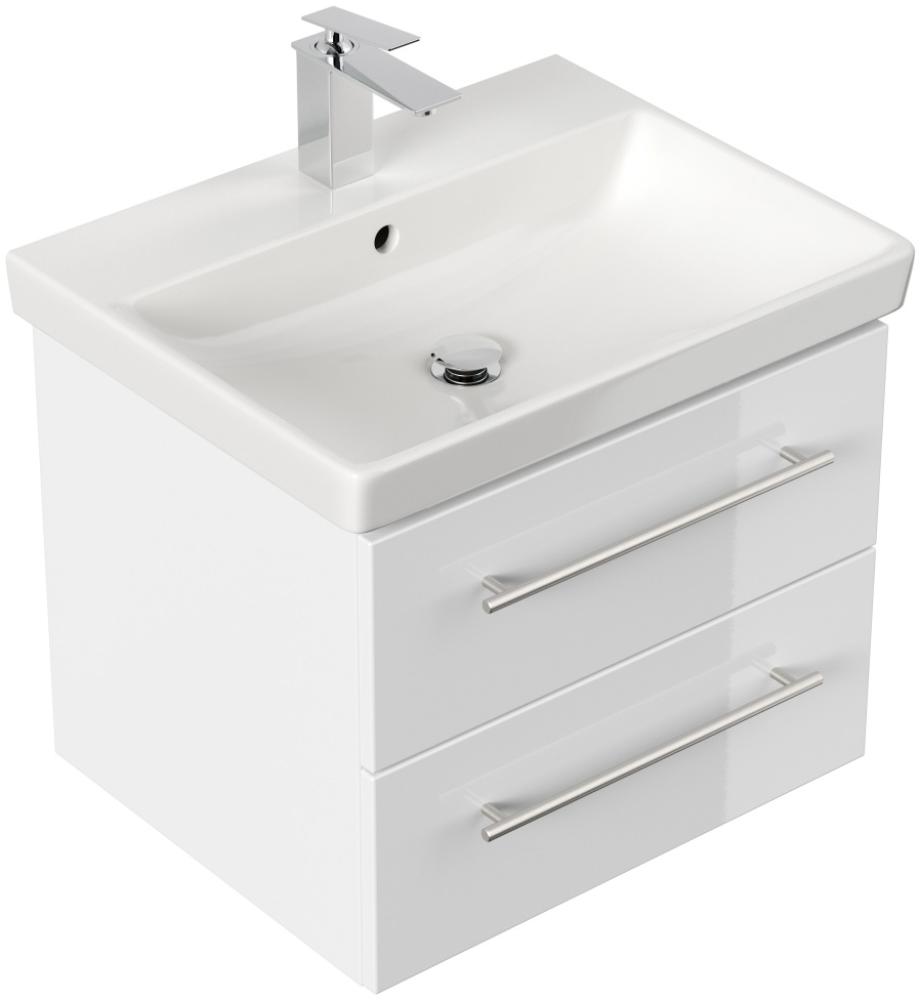 Badmöbel mit Villeroy & Boch Avento Waschbecken 60cm SoftClose weiss hochglanz : Weiss hochglanz Bild 1