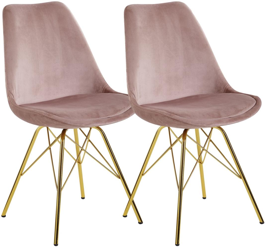 Kadima Design Skandinavische Esszimmerstühle, 2er Set. Rosa-Gold, Material: Samt, 58x48x86 cm Bild 1