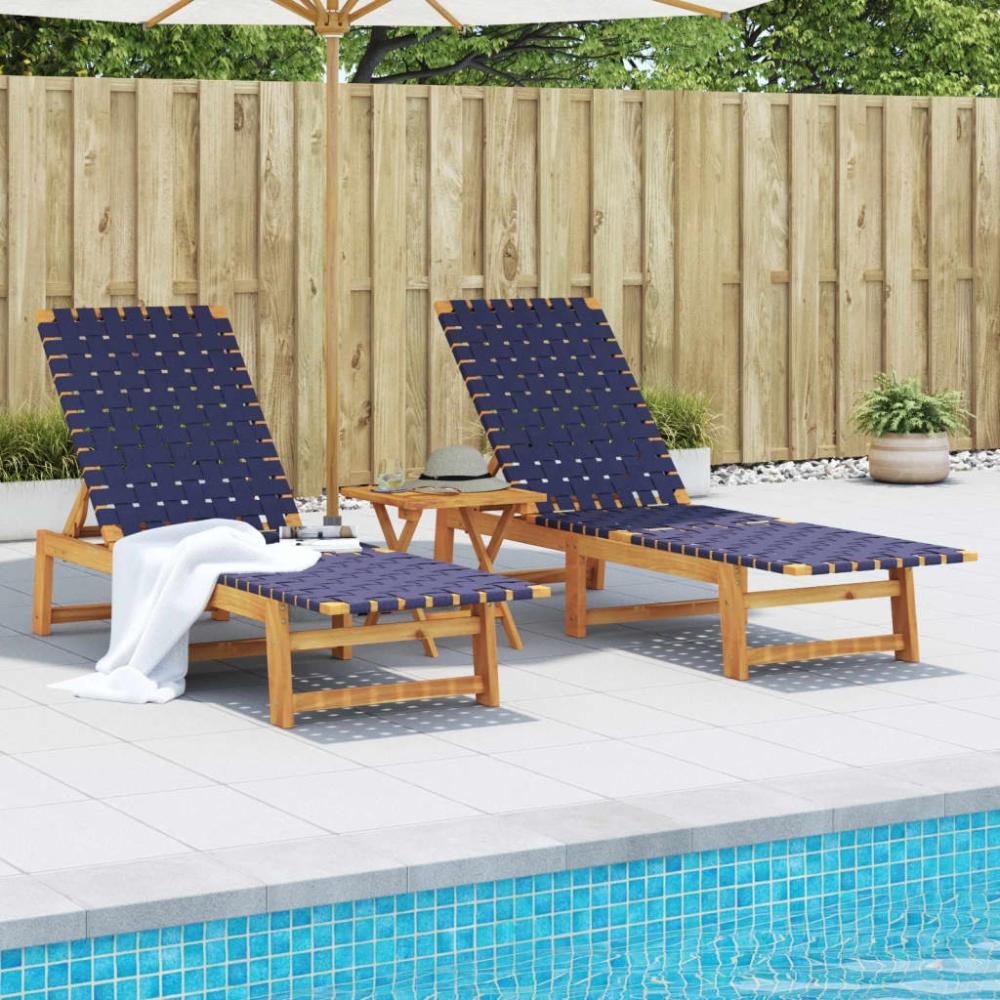 vidaXL Sonnenliegen 2 Stk. Dunkelblau Massivholz Akazie und Stoff 3214212 Bild 1