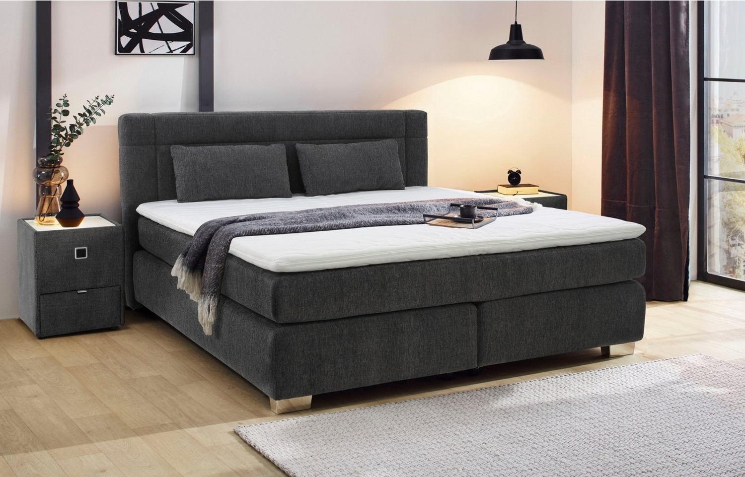 Jockenhöfer 'Romana Mix' Boxspringbett, 160x200 cm, Chenille Dunkelgrau Bild 1