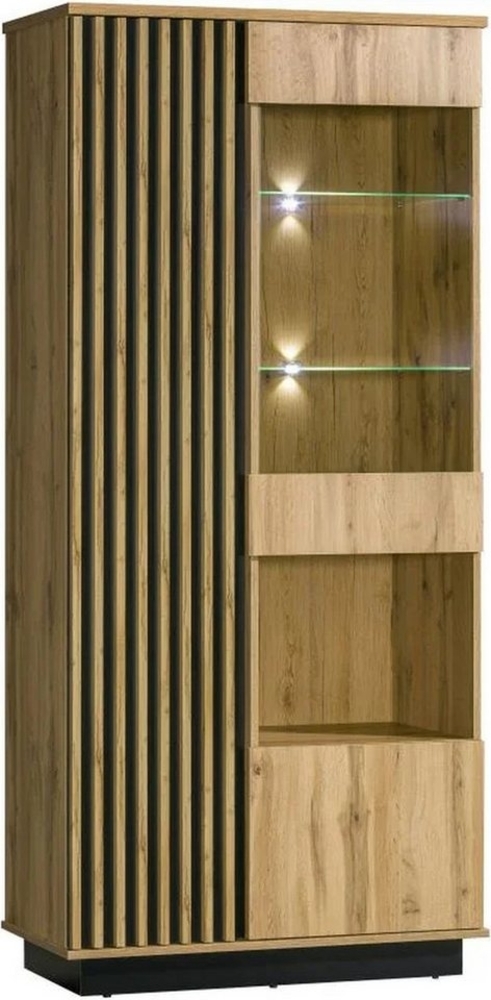 Beautysofa Vitrine mit Lamellen LAMELO mit Holzlamellen – Glastür & Einlegeböden, ohne LED Bild 1