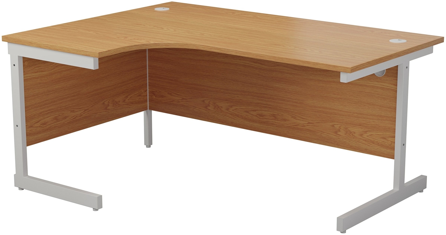 Office Hippo Robuster Büroschreibtisch, linker Ecktisch, starker und verlässlicher Arbeitsplatz, mit integrierter Kabelführung, PC-Tisch für Büro oder Zuhause, Tischplatte aus Eiche/weißes Gestell Bild 1