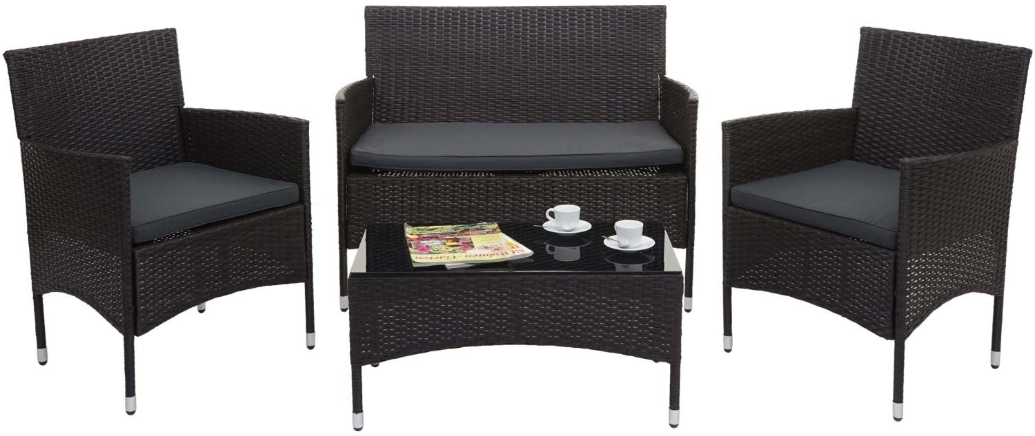 Poly-Rattan Garnitur HWC-F55, Balkon-/Garten-/Lounge-Set Sofa Sitzgruppe ~ braun, Kissen dunkelgrau Bild 1