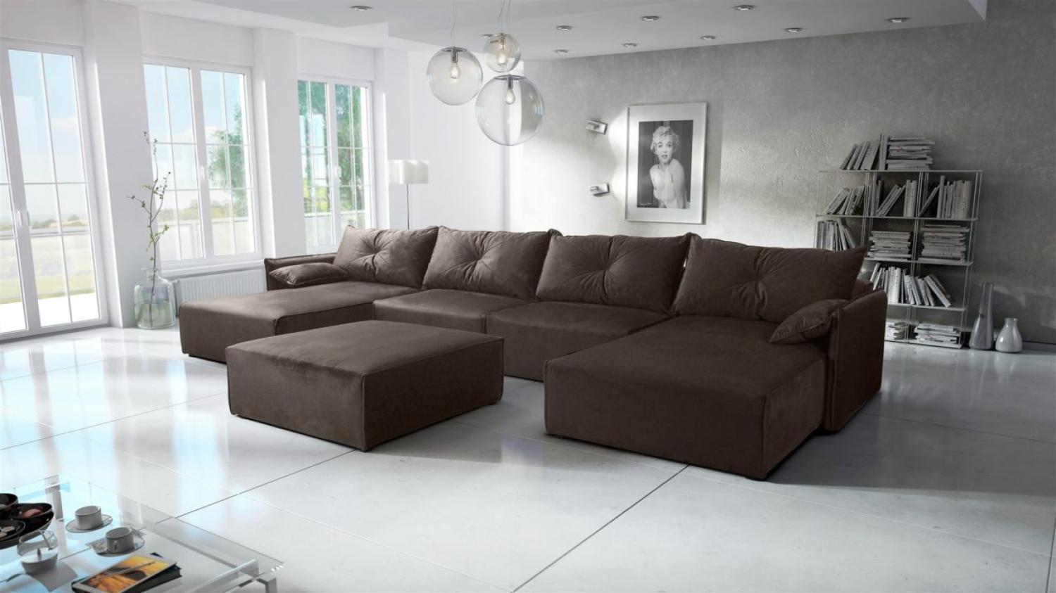 Wohnlandschaft mit Schlaffunktion HUNTER in Stoff Royal Dunkelbraun Inkl. Hocker Bild 1