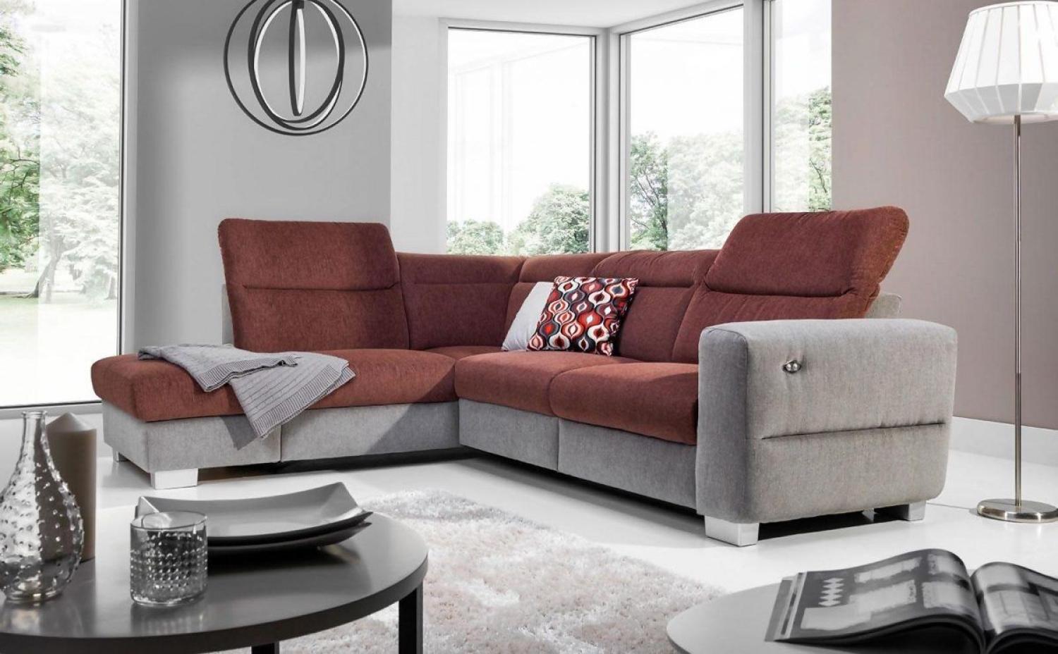 Ecksofa Sofa RELAX Polyesterstoff Grau/ Braun Ottomane Links Bild 1