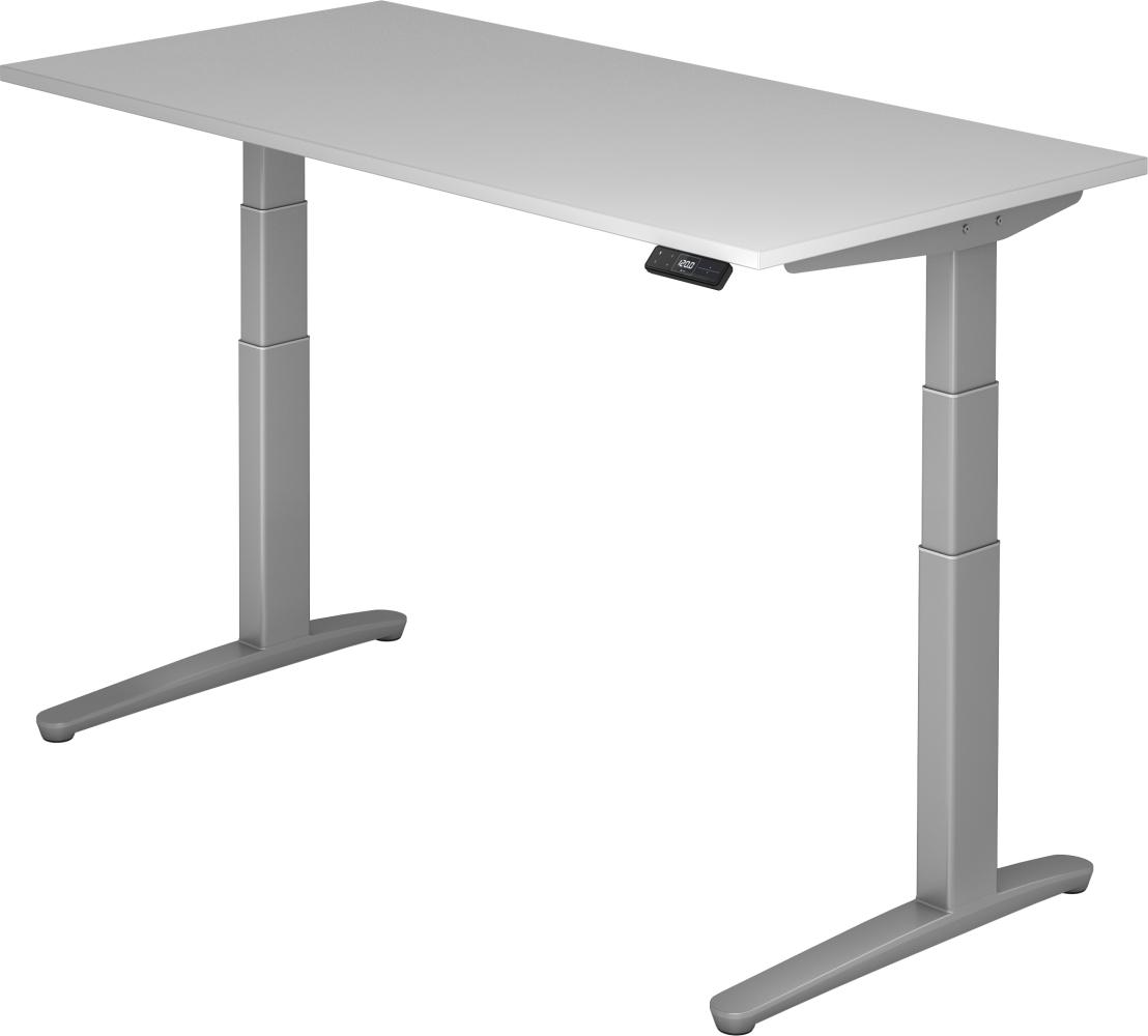 bümö elektrisch höhenverstellbarer Schreibtisch 160x80 cm mit Memory-Steuerung - Design Schreibtisch höhenverstellbar elektrisch, elektrischer Schreibtisch grau, Gestell silber, XBHM16-5-SS Bild 1