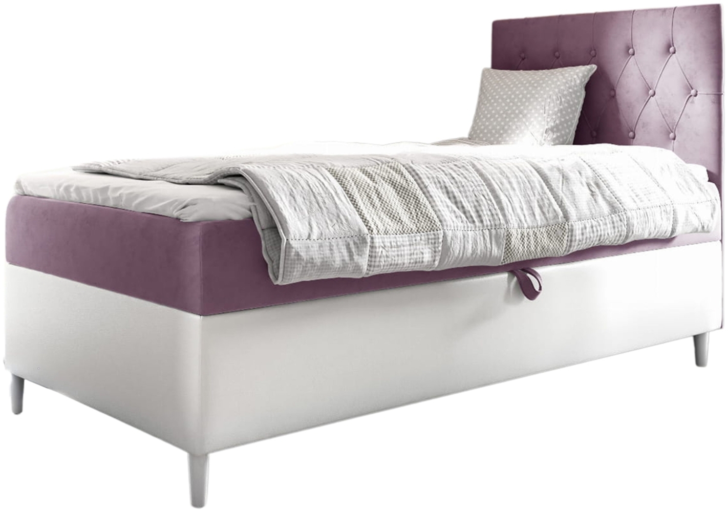 MEBLINI Kinderbett mit Bettkasten FILIPPO 1 80x200 Rechts – H3/Lila Samt Gepolstert Einzelbett mit Matratze - Polsterbett mit Stauraum - Bett mit Kopfteil – Stauraumbett Bild 1