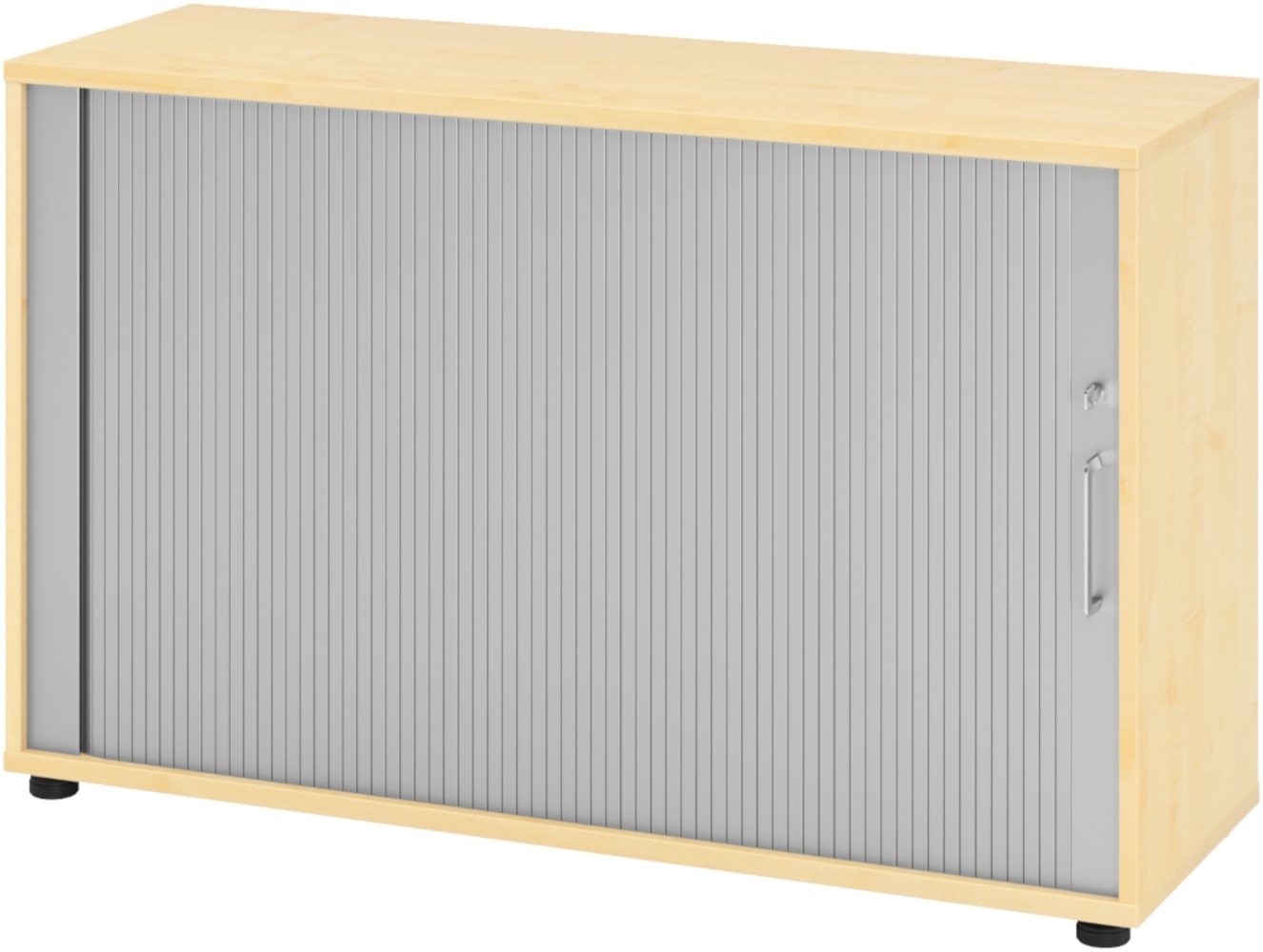 bümö Aktenschrank abschließbar mit Rollladen, Rollladenschrank für Ordner & Co. - Büroschrank mit Rollo, abschließbarer Ordnerschrank aus Holz in Ahorn/Silber mit Bügelgriff, 1732S-3-S-BS Bild 1