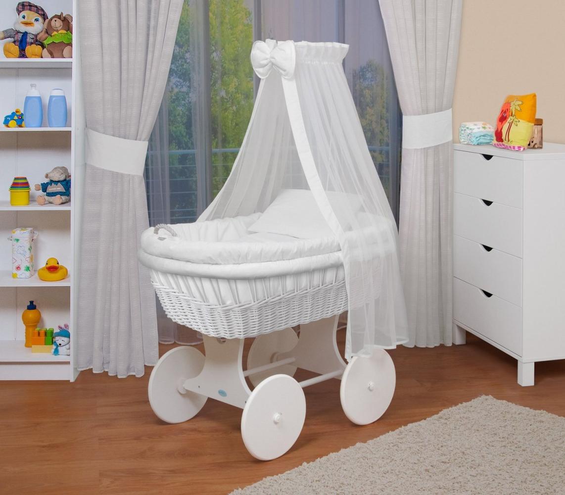 WALDIN Baby Stubenwagen-Set mit Ausstattung, Gestell/Räder weiß lackiert, Ausstattung weiß Bild 1