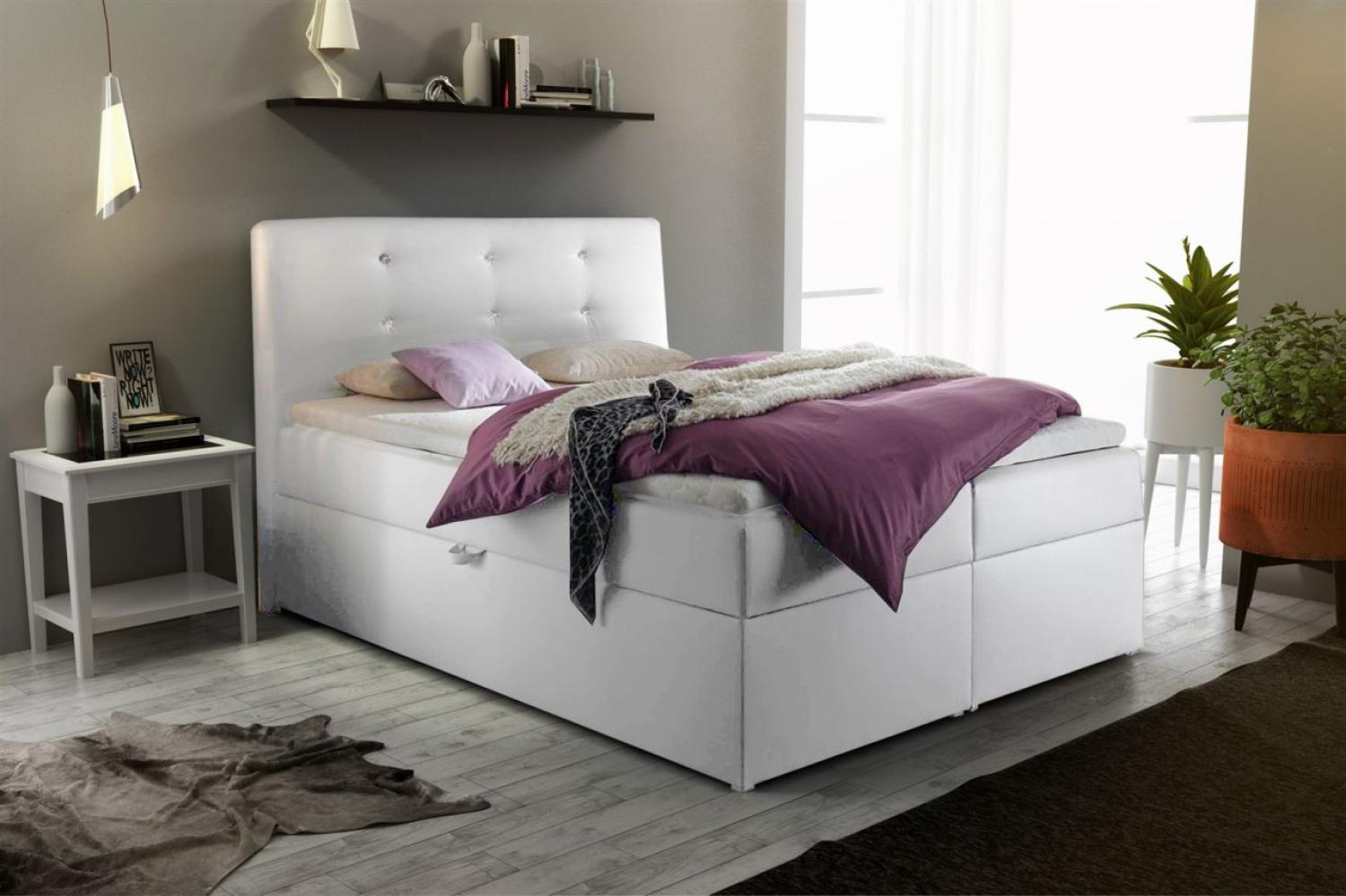 Boxspringbett MONZA Kunstleder Weiss 160x200 cm Bild 1