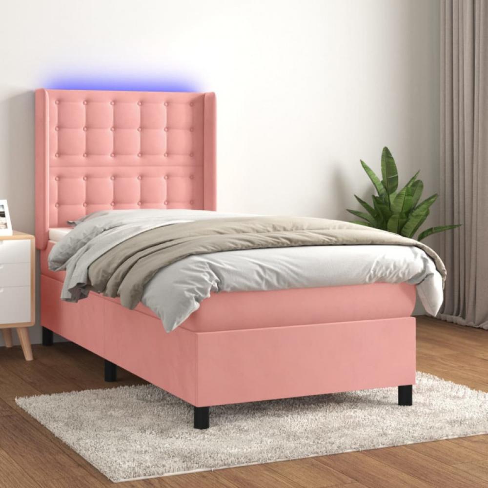 vidaXL Boxspringbett mit Matratze & LED Rosa 90x190 cm Samt 3139780 Bild 1